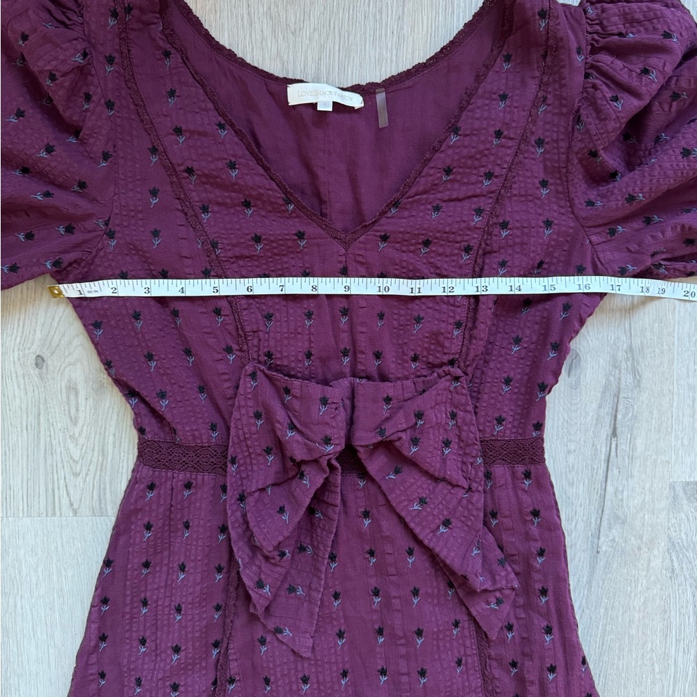 LOVESHACKFANCY Lena Burgundy Puff Sleeve Dress with Bow Detail Spice Small - Picture 9 of 10